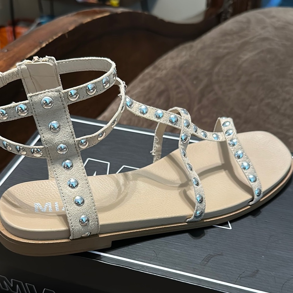 MIA Cream Gladiator Sandals with Studded Details